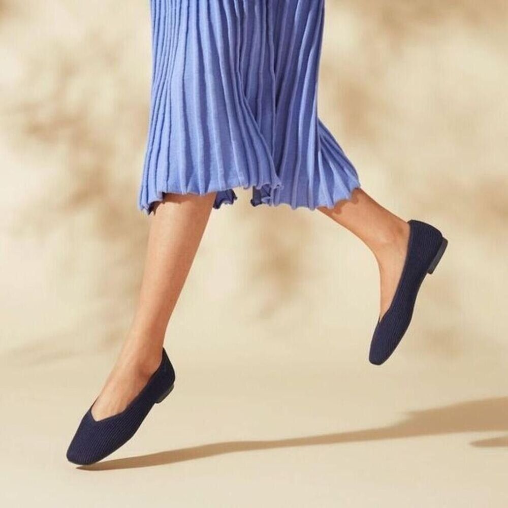 Women's VIVAIA "Margot Walker" Navy Blue Square Toe Wedge Heel Flats Shoes 10.5
